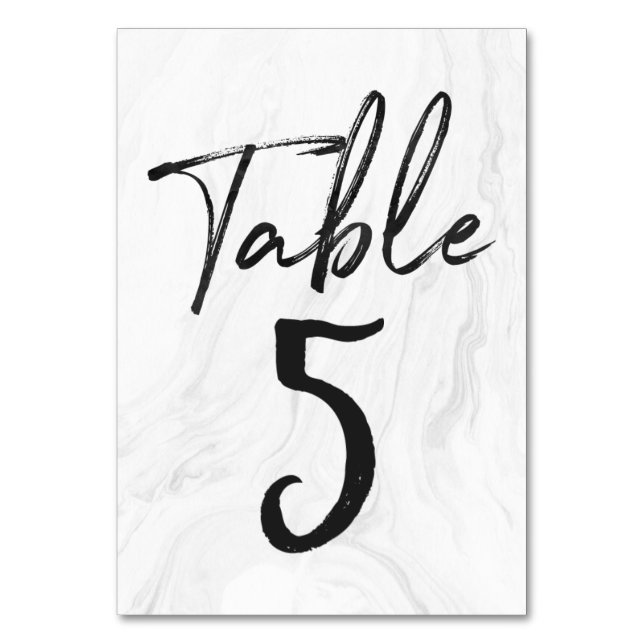 Modern White Marble Script | TISCHNUMMER 5 (Vorderseite)