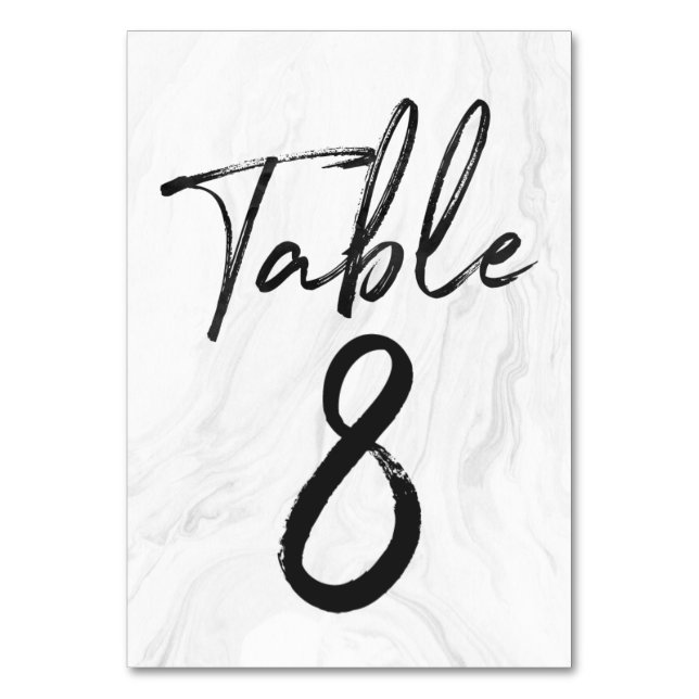 Modern White Marble Script | TISCHNUMMER 8 (Vorderseite)