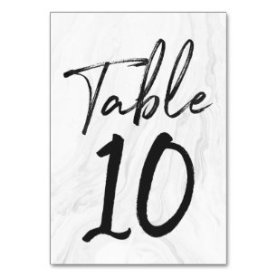 Modern White Marble Script Tischnummer Card 10