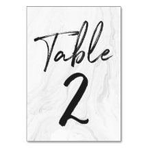 Modern White Marble Script | Tischnummer Card 2