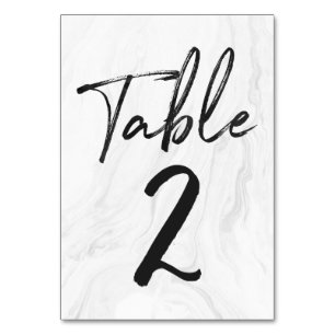 Modern White Marble Script Tischnummer Card 2