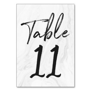 Modern White Marble Script Tischnummer-Karte 11 Tischnummer