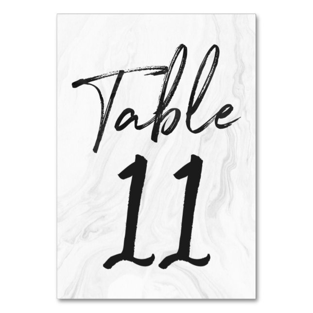 Modern White Marble Script | Tischnummer-Karte 11 Tischnummer (Vorderseite)