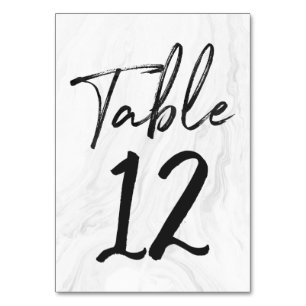 Modern White Marble Script Tischnummer-Karte 12 Tischnummer