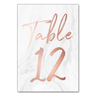 Modern White Marble Script Tischnummer-Karte 12 Tischnummer