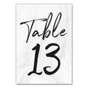 Modern White Marble Script Tischnummer-Karte 13 Tischnummer