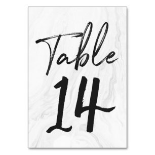 Modern White Marble Script Tischnummer-Karte 14 Tischnummer