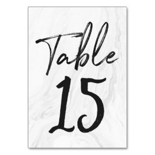 Modern White Marble Script Tischnummer-Karte 15 Tischnummer