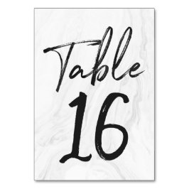 Modern White Marble Script | Tischnummer-Karte 16 Tischnummer