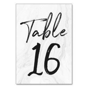 Modern White Marble Script Tischnummer-Karte 16 Tischnummer
