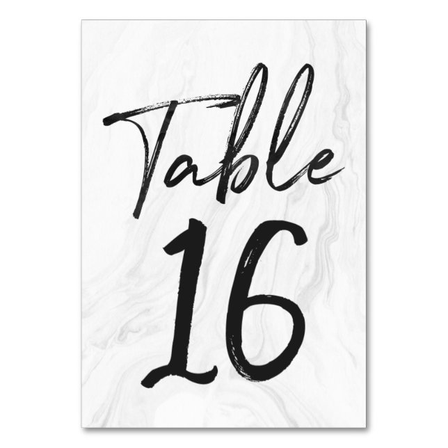 Modern White Marble Script | Tischnummer-Karte 16 Tischnummer (Vorderseite)