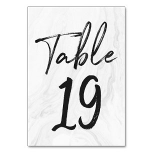 Modern White Marble Script Tischnummer-Karte 19 Tischnummer