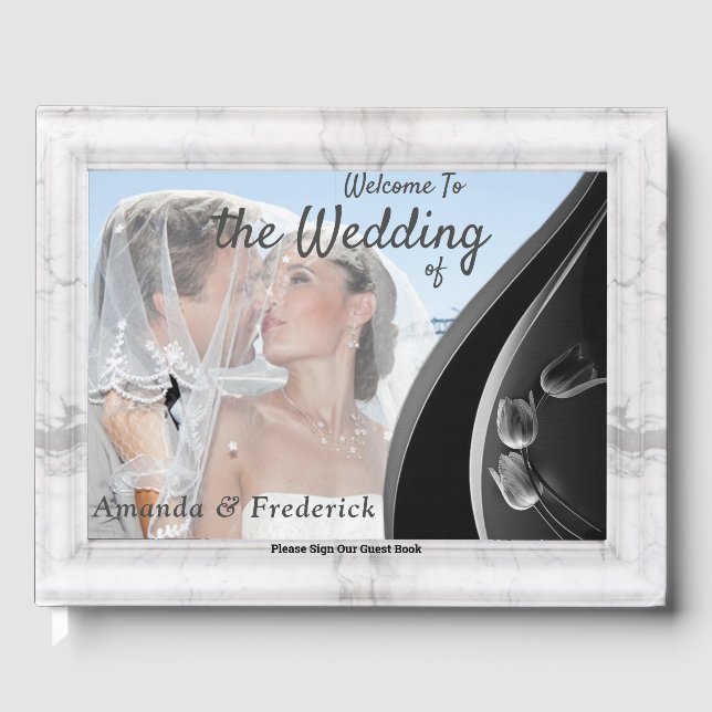 Modern White - Marmorschwarz Abstrakt Gästebuch (Vorderseite)