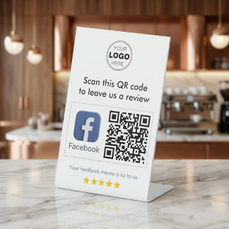 Modern White Minimalist Facebook QR Code Review Sockelschild