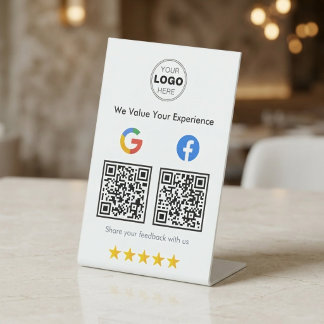 Modern White Minimalist QR Google Facebook Review Sockelschild
