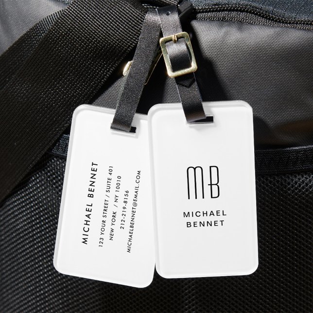 Modern White Mit Monogramm Gepäckanhänger (Modern White Monogrammed Luggage Tag)