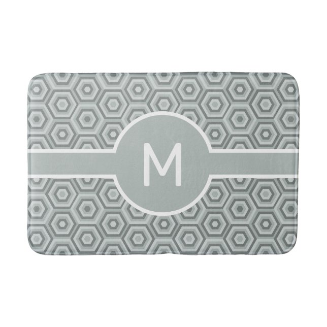 Modern White Monogram on Gray Geometric Badematte (Vorderseite)