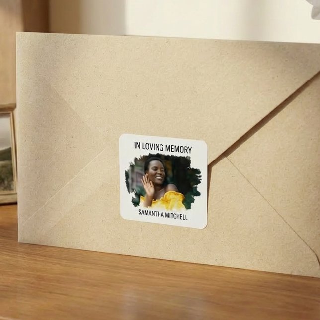 Modern White Photo Funeral Quadratischer Aufkleber (Von Creator hochgeladen)