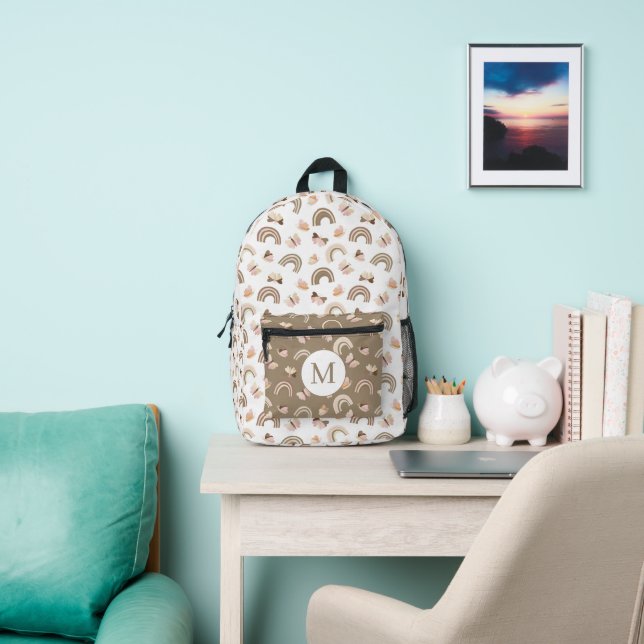 Modern White &pink Butterflies Rainbow Monogram Bedruckter Rucksack (InSitu)