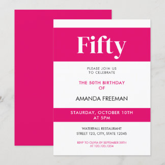 Modern White & Pink Typografie 50. Geburtstag Einladung