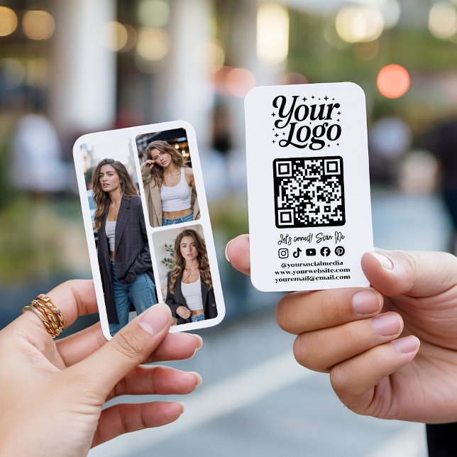 Modern White QR Code Social Media Icons Logo Photo Visitenkarte (Modern White QR Code Social Media Icons Logo Photo)