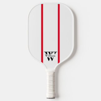 Modern White Red Black Initial Individuelle Name Pickleball Schläger