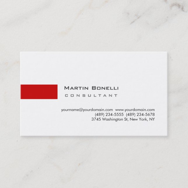Modern White Red Simple Consultant Business Card Visitenkarte (Vorderseite)