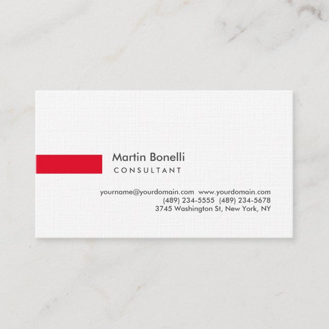 Modern White Red Simple Consultant Premium Linken Visitenkarte (Vorderseite)