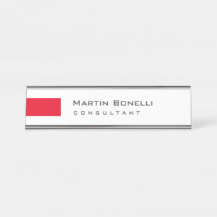 Modern White Red Simple Consultant Schreibtischnamensplakette