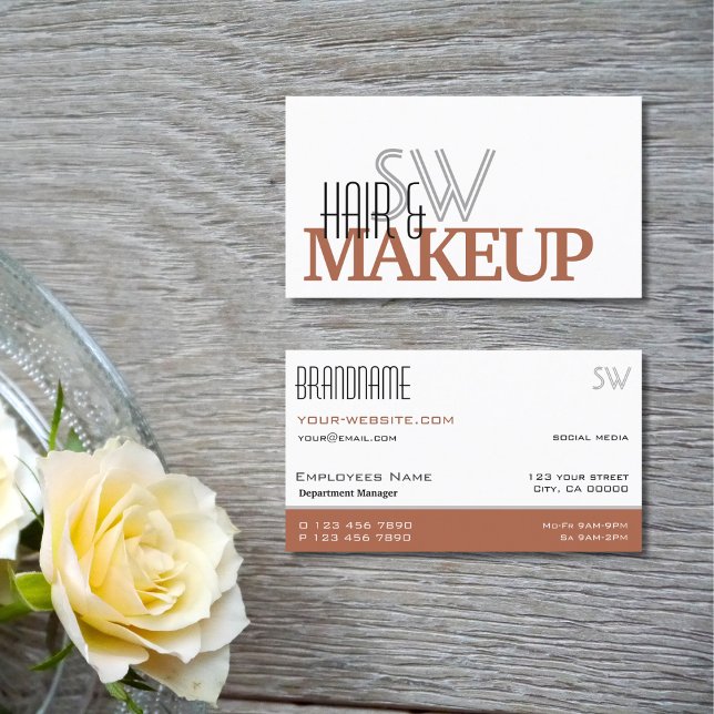 Modern White Reddish Brown einfach mit Monogram Visitenkarte (Von Creator hochgeladen)