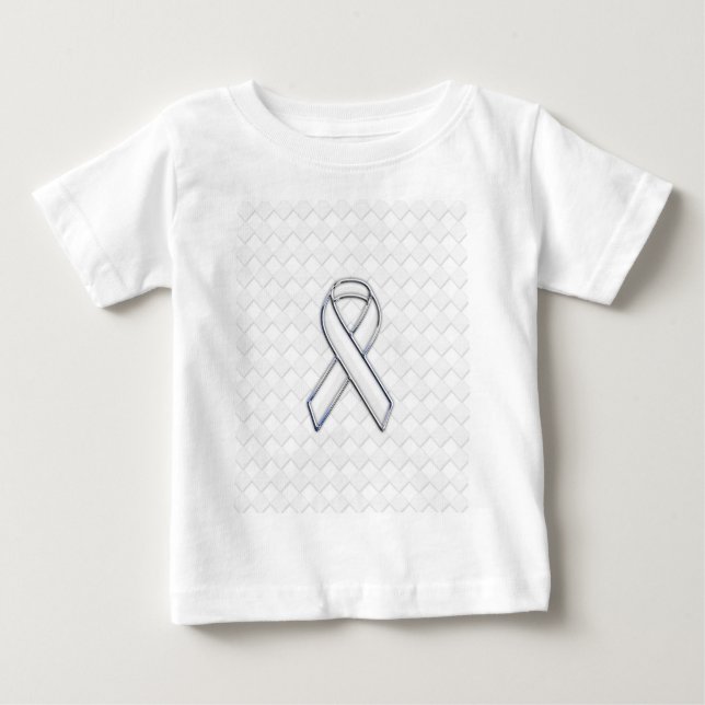 Modern White Ribbon Awareness on Schachbretts Prin Baby T-shirt (Vorderseite)