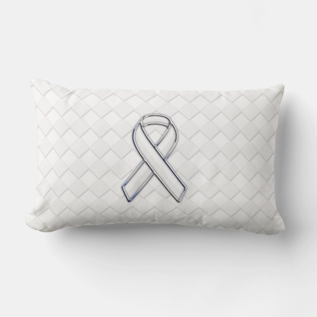 Modern White Ribbon Awareness on Schachbretts Prin Lendenkissen (Vorderseite)