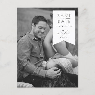 Modern White Ribbon   SAVE THE DATE FOTO Ankündigungspostkarte