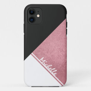 Modern White Rose Gold Black Dreieck iPhone 11 Hülle