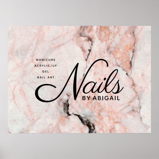 Modern White Rose Marble Gold Nails By "Name" Poster (Vorne)