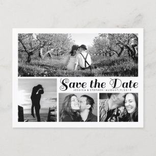 Modern White Save the Date Collage Postcard Ankündigungspostkarte