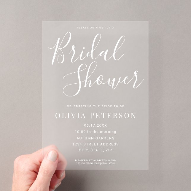 Modern White Script Bridal Dusche Einladung (Insitu (Handheld))