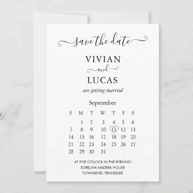 Modern White Script Calendar Save the Date Einladung (Vorderseite)