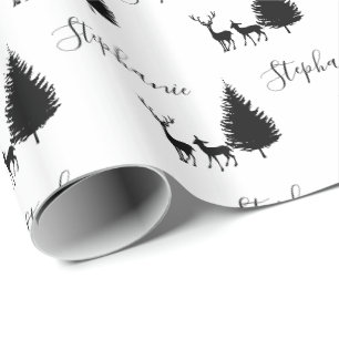 Modern White Script "Frohe Weihnachten" und "Hirsc Geschenkpapier