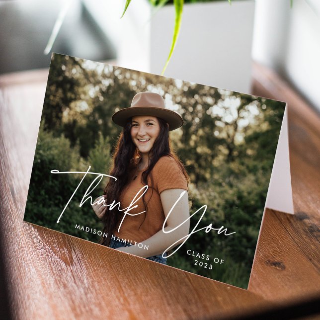 Modern White Script Photo Graduation Dankeskarte (Von Creator hochgeladen)