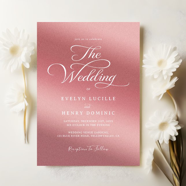 Modern White Script Typography Rose Gold Wedding Einladung (Von Creator hochgeladen)