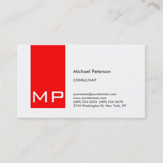 Modern White Strip Monogram Business Card Visitenkarte (Vorderseite)