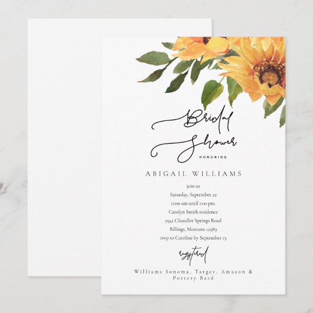 Modern White Sunflower Bridal Dusche Einladung (Vorne/Hinten)