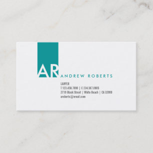 Modern White Turquoise Monogram Business Card Visitenkarte