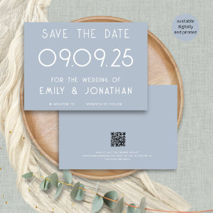 Modern White Typografy Dusty Blue Wedding Save The Date