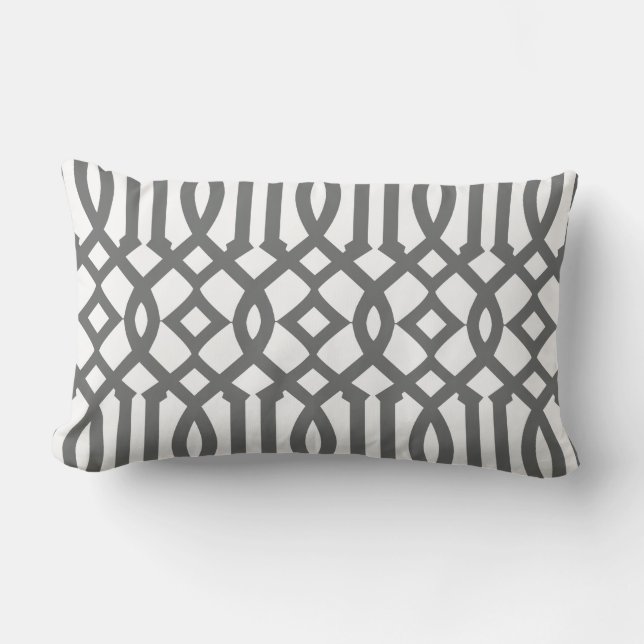 Modern White und Charcoal Gray Trellis Lendenkissen (Vorderseite)