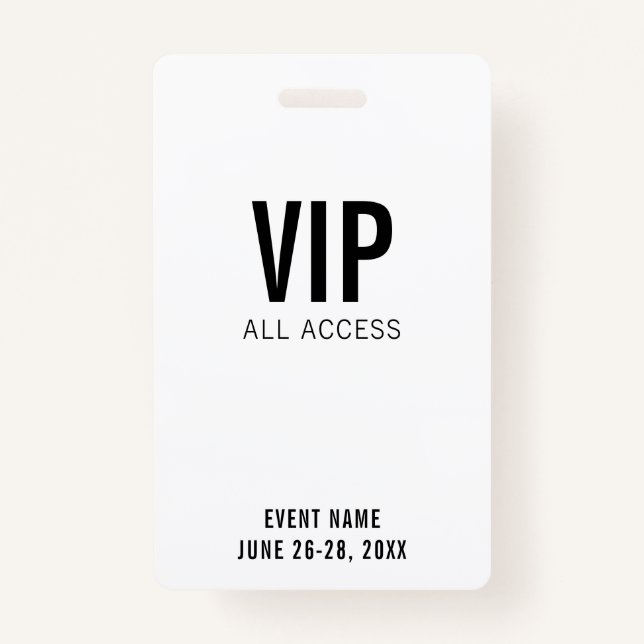Modern White VIP All Access QR Code Event  Ausweis (Vorderseite)