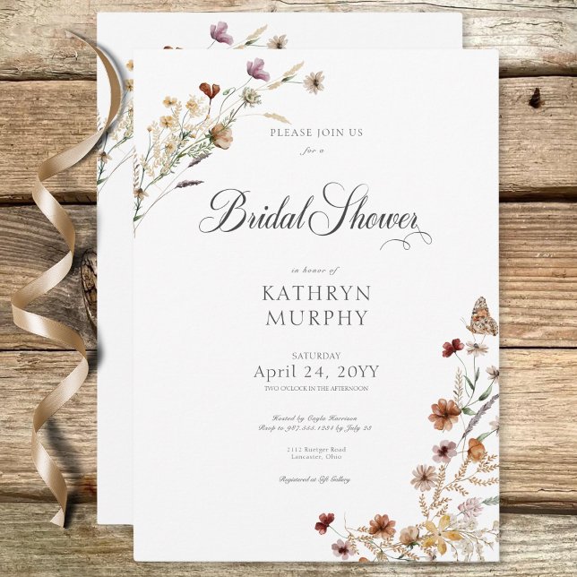 Modern White Wildblume Bouquet Brautparty Einladung (Modern White Wildflower Bouquet Bridal Shower Invitation)