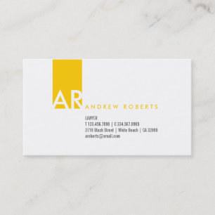 Modern White Yellow Monogram Business Card Visitenkarte