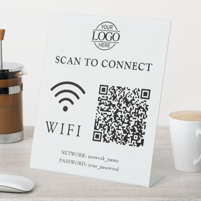 Modern Wifi Password & Network | QR Code Logo Sockelschild (In Situ)